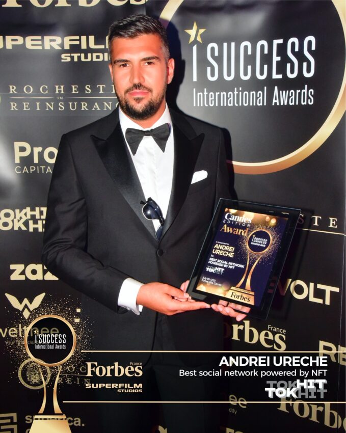 Andrei Ureche a primit premiul pentru  ,,Best NFT in Social Media”  la gala I Success Awards – Cannes Edition